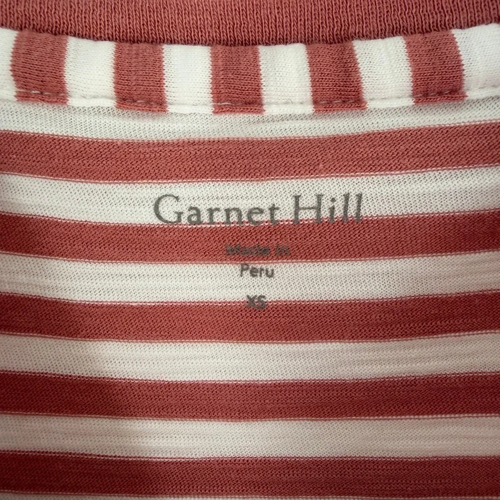Garnet Hill Organic Pima Cotton Striped Mock Neck Pocket Tee Rust White XS